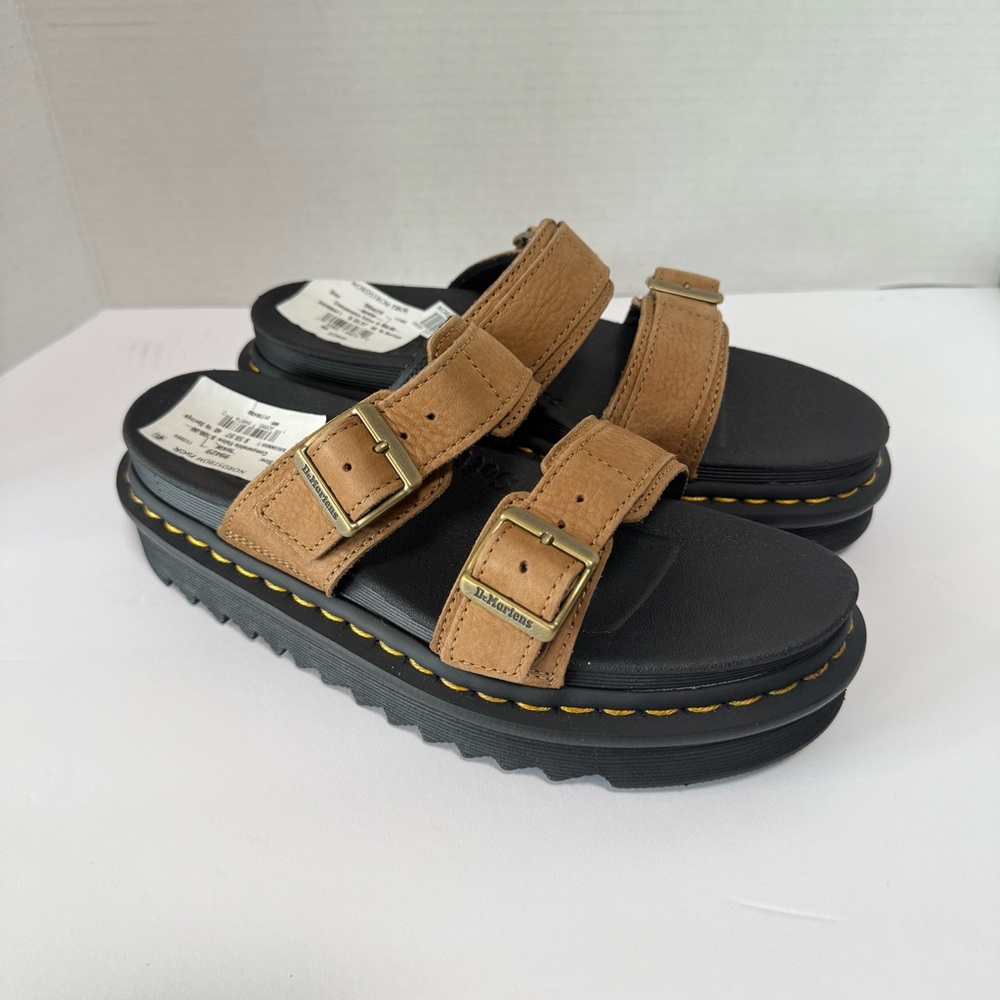 Dr. Martens Tan Slide On Buckle Sandals